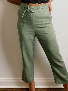 essue High-Waist Cropped Wide-Leg Pants in Sage